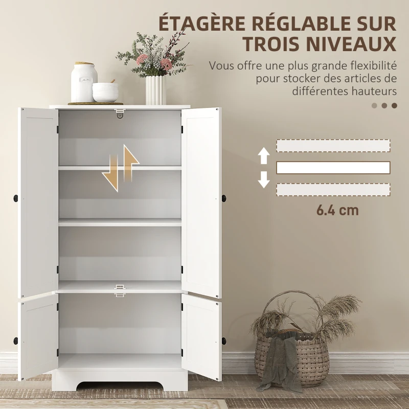 HOMCOM Armoire de cuisine buffet cuisine avec placards et étagères réglables, 58,2 x 30 x 123 cm, blanc