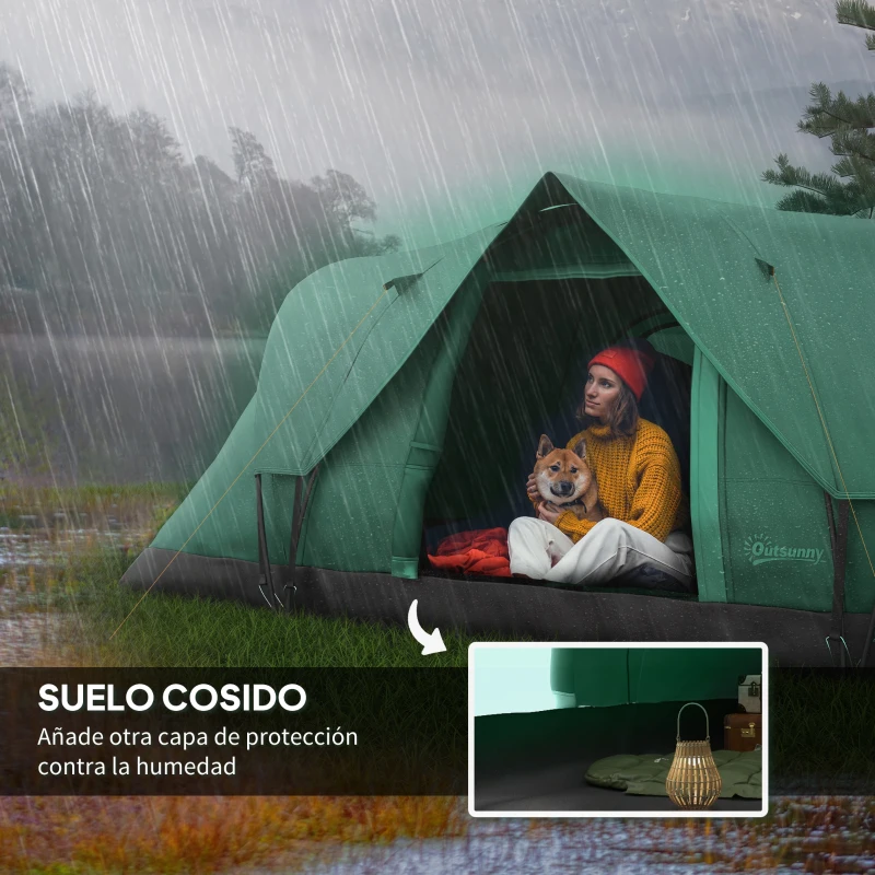 Outsunny Tienda de Acampada para 5-6 Personas Impermeable 3000mm+ con Bolsa de Transporte y Gancho 455x220x180 cm Verde