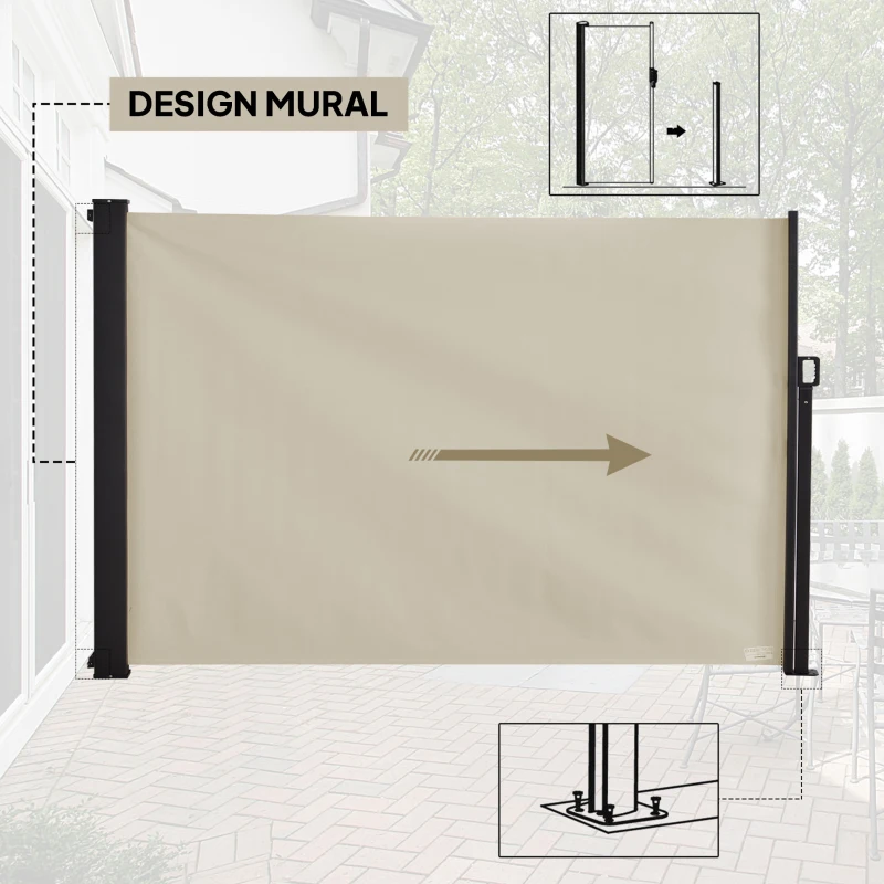 Outsunny Store latéral brise-vue rétractable 350 x 180 cm en aluminium protection solaire pour balcon, jardin, terrasse, beige