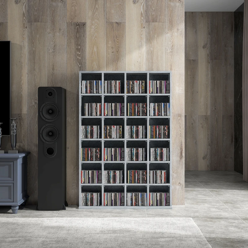 HOMCOM Meuble de rangement multimédia 456 CD/ 336 DVD - bibliothèque en bois avec étagères réglables, 89 x 130,5 cm, gris