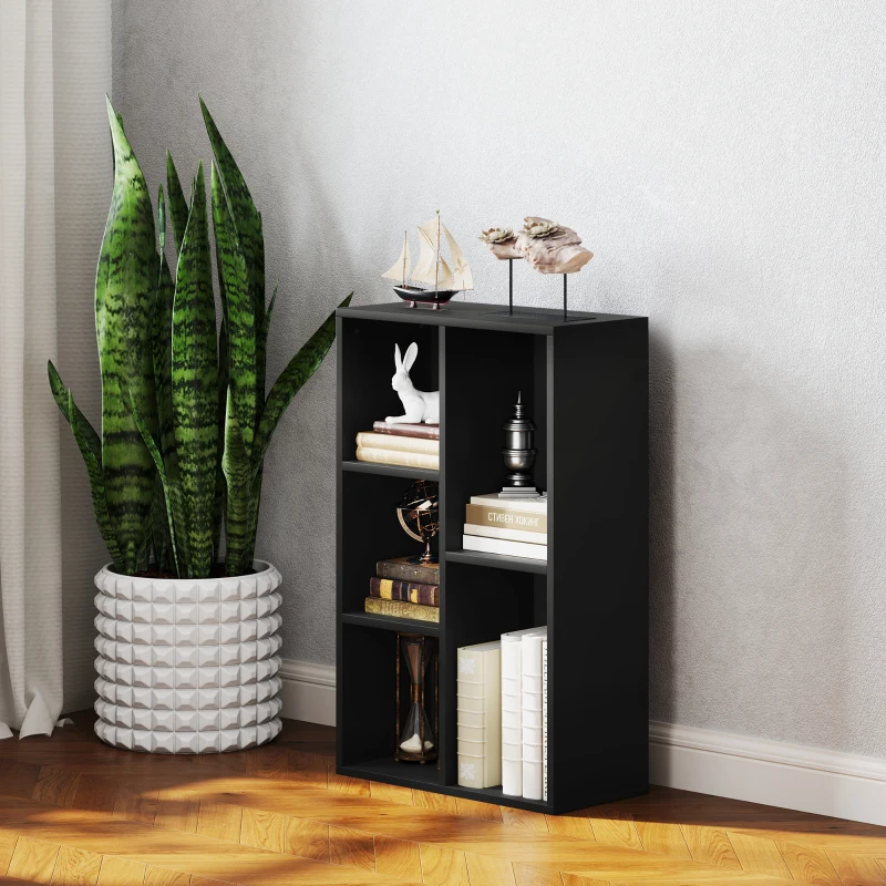HOMCOM Bibliothèque étagère de rangement 2 niveaux avec 5 compartiments, pour salon chambre à coucher bureau, 50x24x80cm, noir