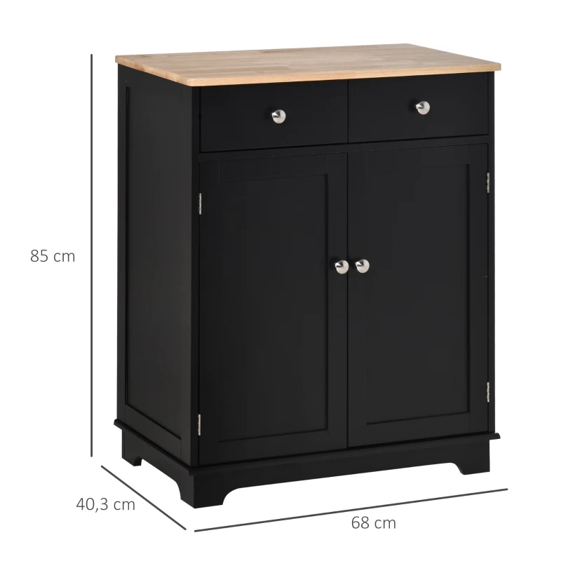 HOMCOM Meuble de rangement buffet salon avec placards, 2 tiroirs et étagères réglables, 68x40,3x85cm, noir et bois naturel