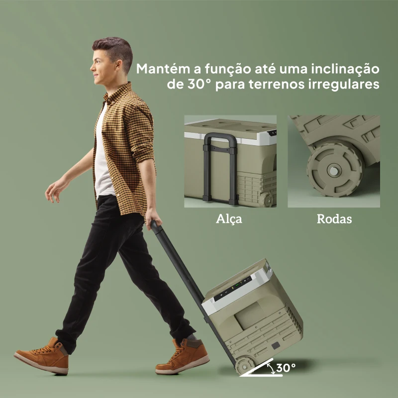 Outsunny Geleira Portátil Elétrica 30L Geleira de Carro -20℃ a +20℃ 12V/24V com Rodas Compressor e Ecrã LED 61x39x41,5 cm Verde