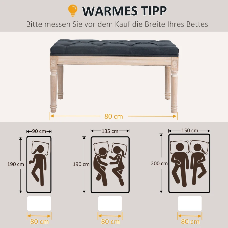 HOMCOM Sitzbank Vintagedesign Vintagebank, Knopfheftung, gedrechselte Beine, Shabby Chic, Dunkelgrau