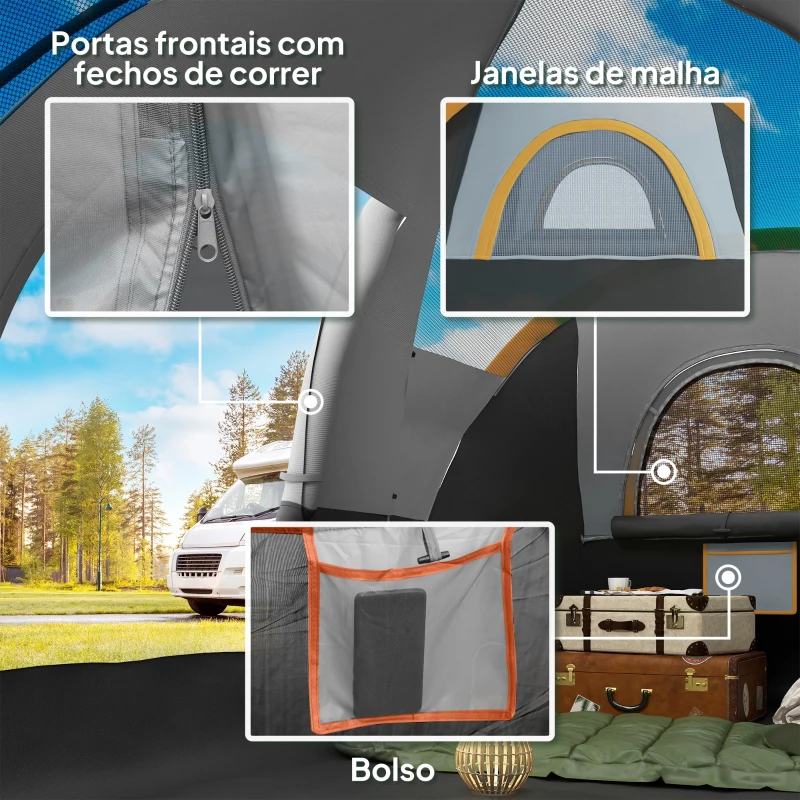 Outsunny Tenda de Campismo para 4-5 Pessoas Impermeável + Anti UV com Bolsa de Transporte e Gancho para Luz 455x230x180cm Cinza e Preto