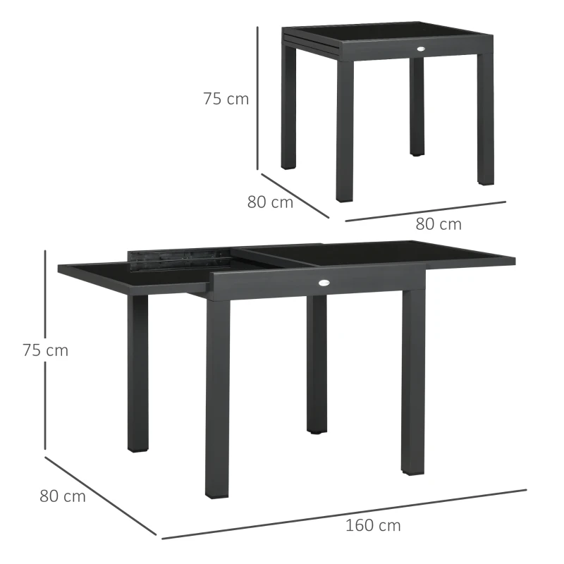Outsunny Gartentisch Outdoor-Klapptisch Erweiterbarer Klapptisch, wetterbeständig, 160 cm × 80 cm × 75 cm, Schwarz