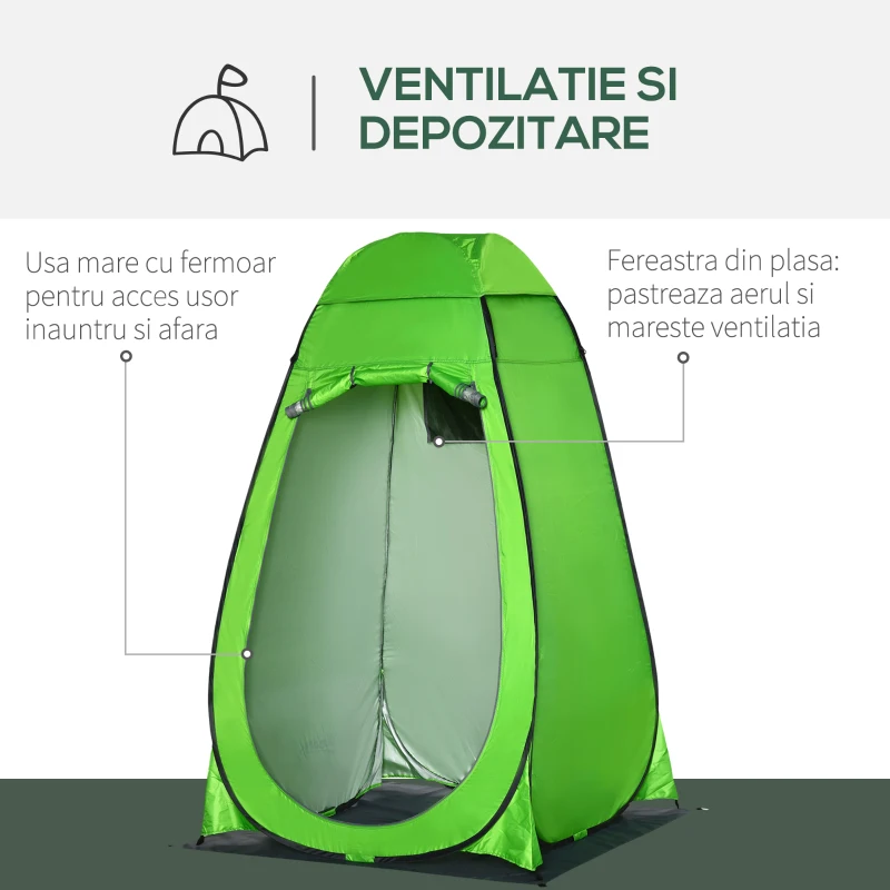 Outsunny Cort de Dus pentru Exterior cu Usa cu Fermoar, Geanta pentru Transport, 126x124x189cm, Verde