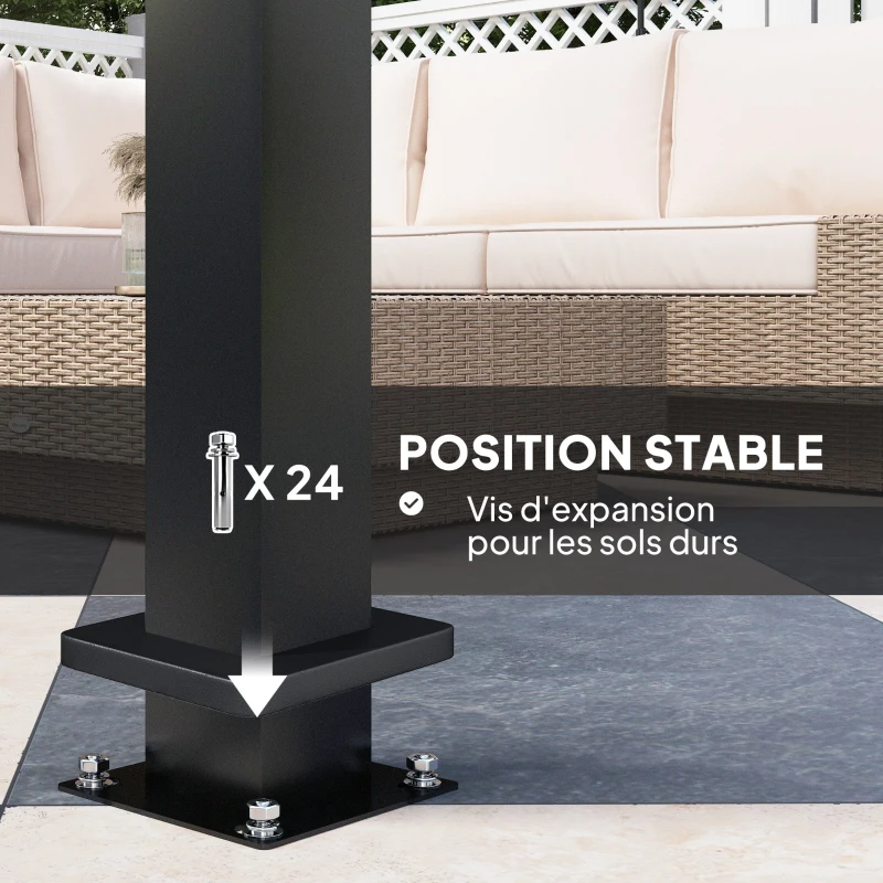 Outsunny Pergola 3 x 6 m  pergola d'extérieur tonnelle avec persiennes manivelle, toit réglable en aluminium crochets gris foncé