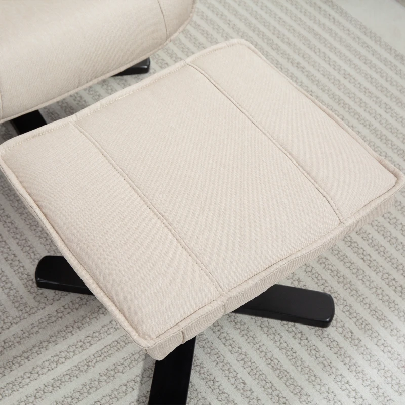 HOMCOM Sillón Relax Reclinable con Reposapiés Giratoria Tapizado en Lino con Base de Madera Beige