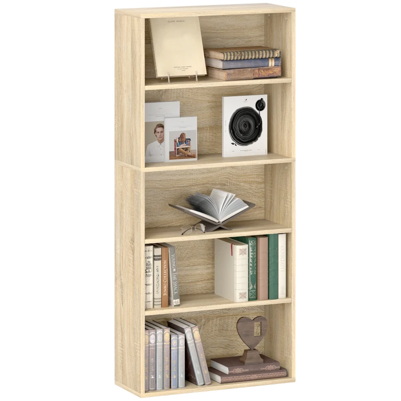 HOMCOM Bibliothèque étagère de rangement 5 niveaux avec étagères réglables pour salon, chambre, bureau, 60x24x133,5cm, naturel