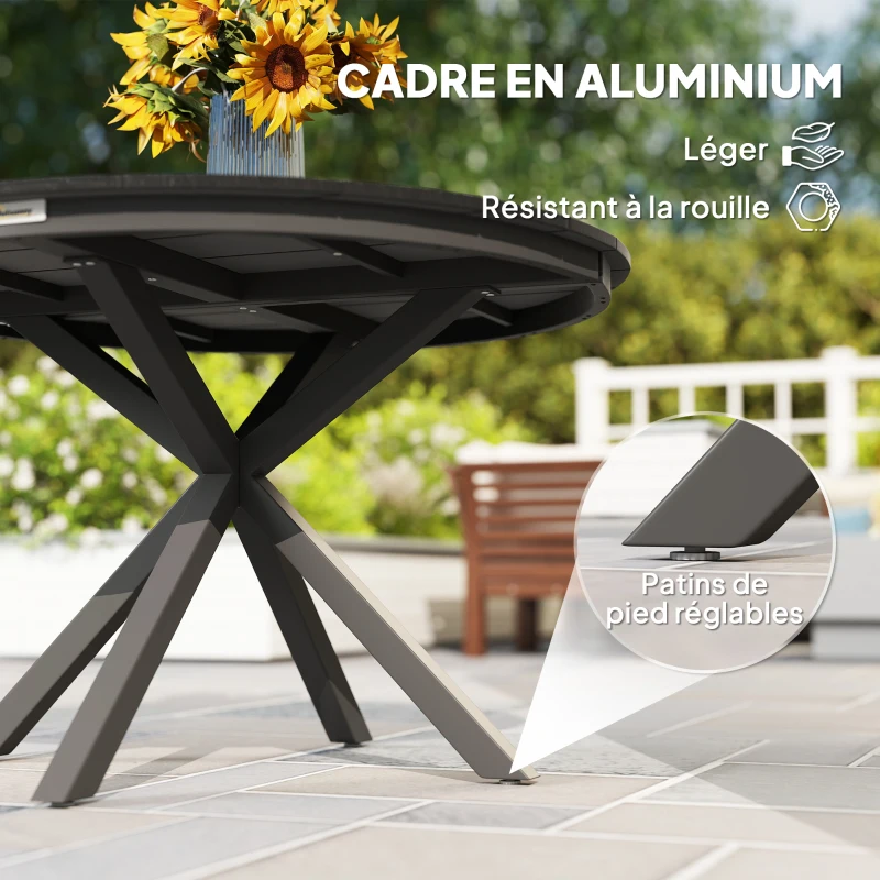 Outsunny Table à manger de jardin ronde Ø 118 cm cadre en aluminium pour balcon, porche, patio, noir