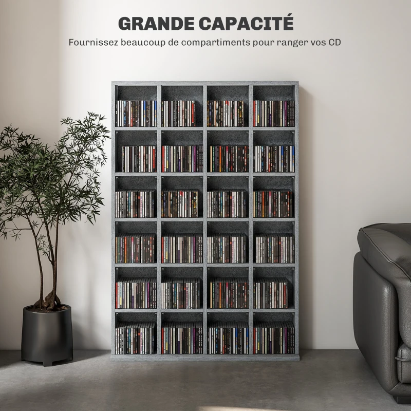 HOMCOM Meuble de rangement multimédia 456 CD/ 336 DVD - bibliothèque en bois avec étagères réglables, 89 x 130,5 cm, gris