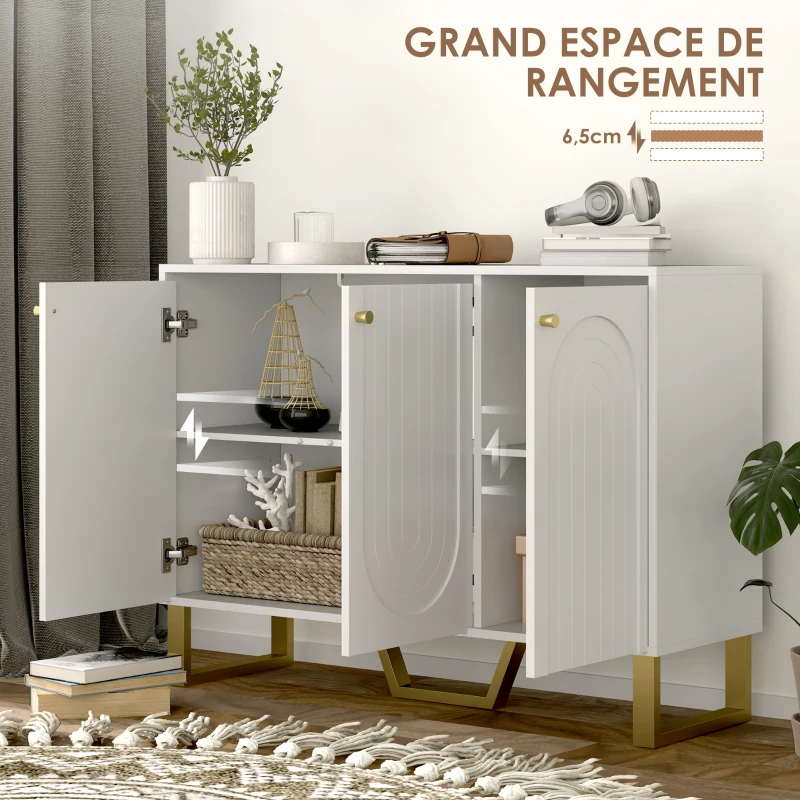 HOMCOM Buffet de salon avec placard à portes et étagère réglable, 106,5 x 35 x 77,5 cm, blanc