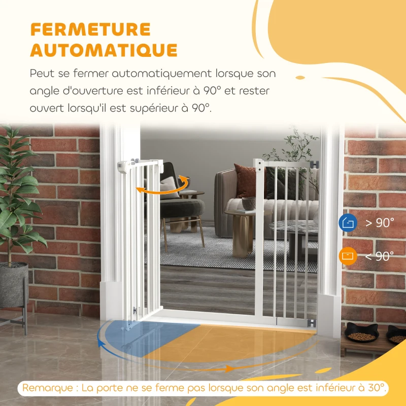 PawHut Barrière de sécurité animaux porte fermeture automatique système de double verrouillage sans perçage 1 extension blanc(m-5)