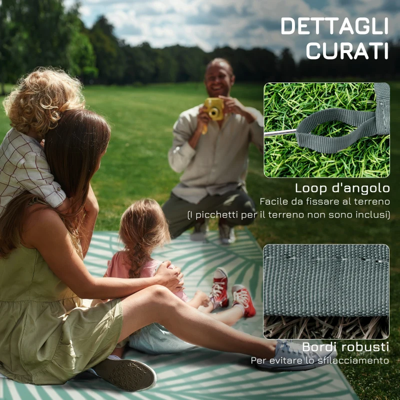 Outsunny Tappeto da Esterno 274x365cm Impermeabile e Reversibile con Borsa di Trasporto, Verde e Crema