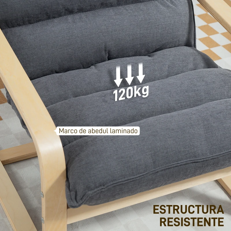 HOMCOM Sillón de Salón Moderno con Respaldo Alto Acolchado Patas de Madera y Tapizado en Terciopelo 67x83x105 cm Gris