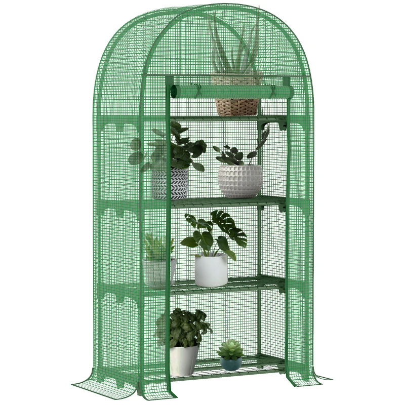 Outsunny Serre de jardin serre de balcon résistante aux UV porte enroulable 4 étagères couverture en PE 80 x 49 x 160 cm vert