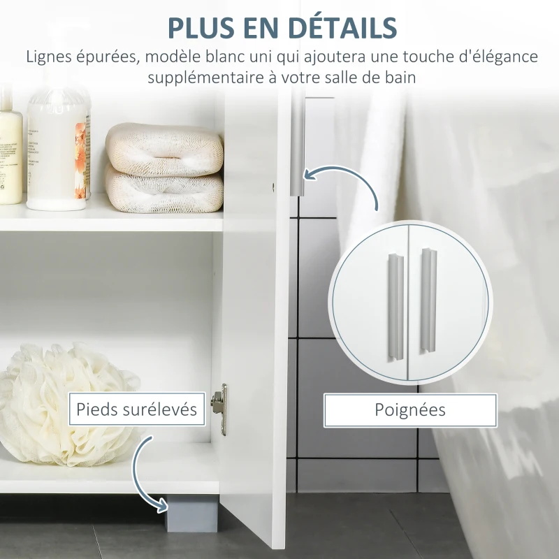 kleankin Meuble de salle de bain, placard avec porte, étagère réglable, 60 x 30 x 80 cm, blanc