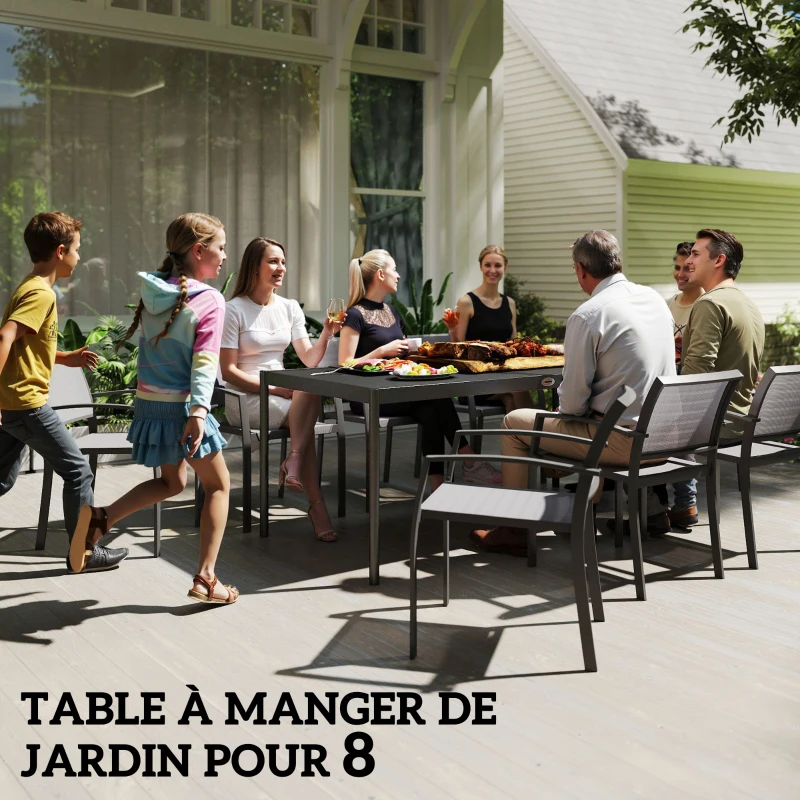 Outsunny Table à manger de jardin acier, table de jardin 8 personnes plateau à lattes rectangulaire 186 x 90 x 74 cm gris foncé