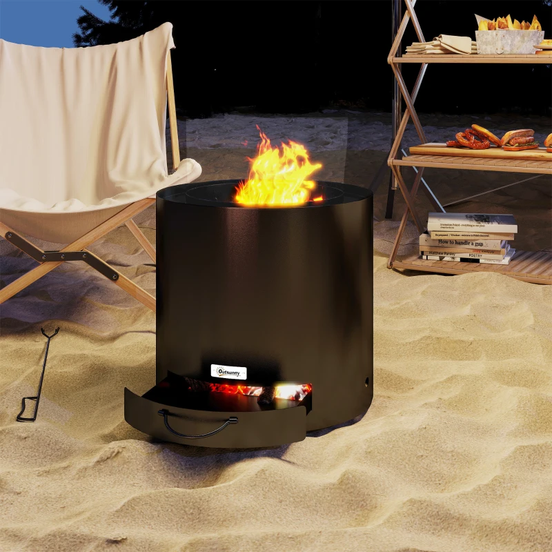 Outsunny Brasero extérieur Ø 45 cm avec bac à cendres et tisonnier, chauffage à charbon de bois pour jardin camp cour, acier noir