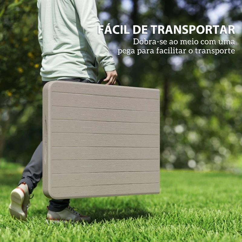 Outsunny Conjunto de Campismo Dobrável de 3 Peças Inclui 1 Mesa 180x74x74 cm e 2 Bancos 182x28x42 cm Efeito Madeira Castanho