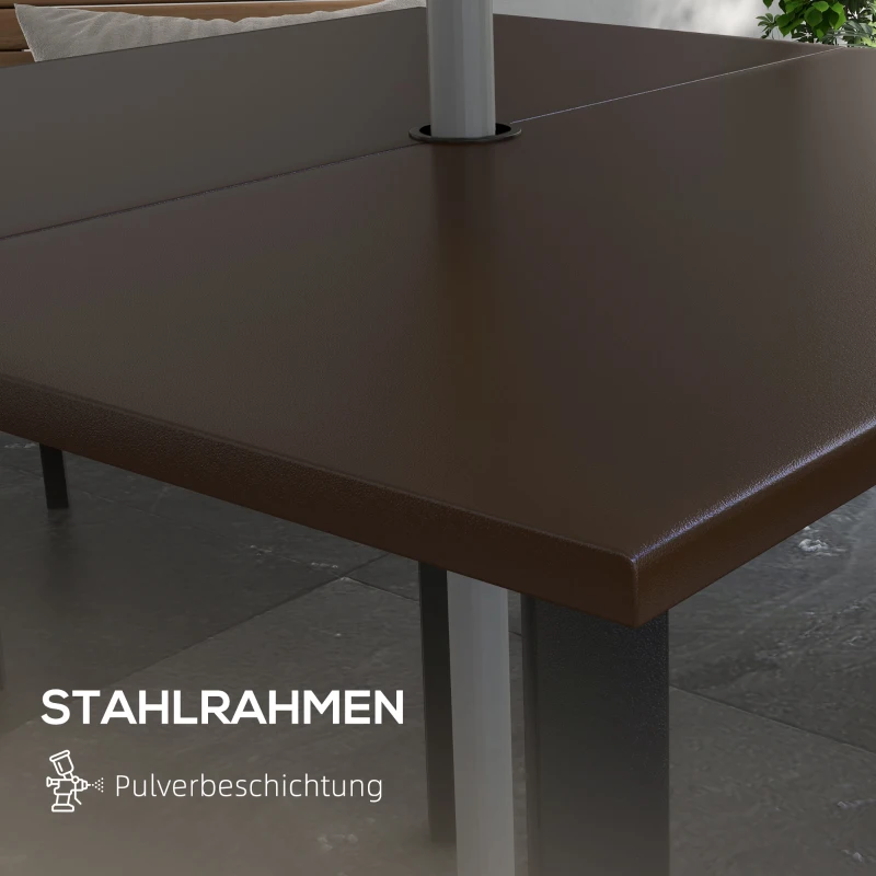 Outsunny Outdoor Esstisch mit Schirmloch, Metallgestell, 100x100x72 cm, Braun/Schwarz