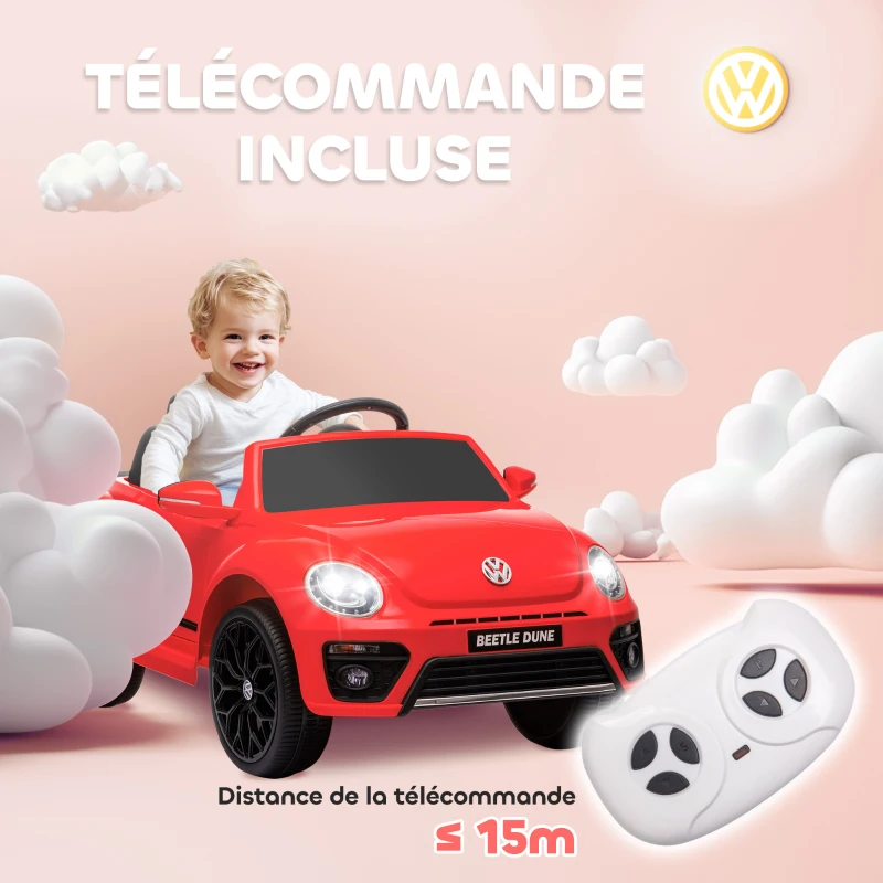 AIYAPLAY Voiture électrique 12V sous Licence Volkswagen Beetle avec télécommande, vitesse 3-5 km/h, 3 à 5 ans, rouge