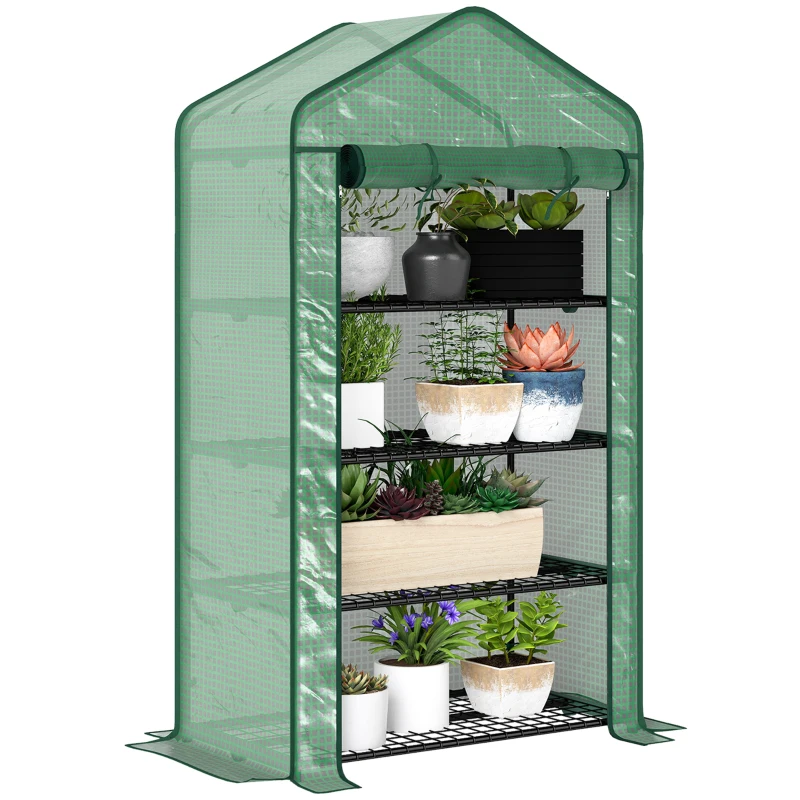 Outsunny Four-Tier Mini Greenhouse, with Reinforced Plastic Cover
