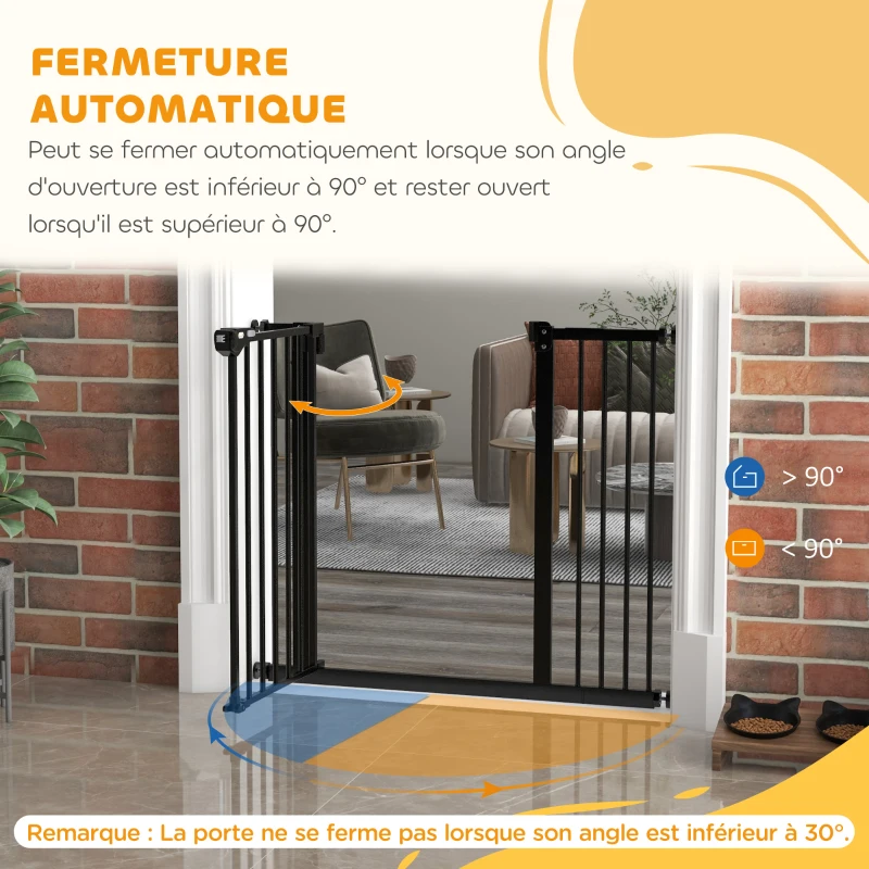 PawHut Barrière de sécurité animaux porte fermeture automatique système de double verrouillage sans perçage 1 extension noir(m-5)
