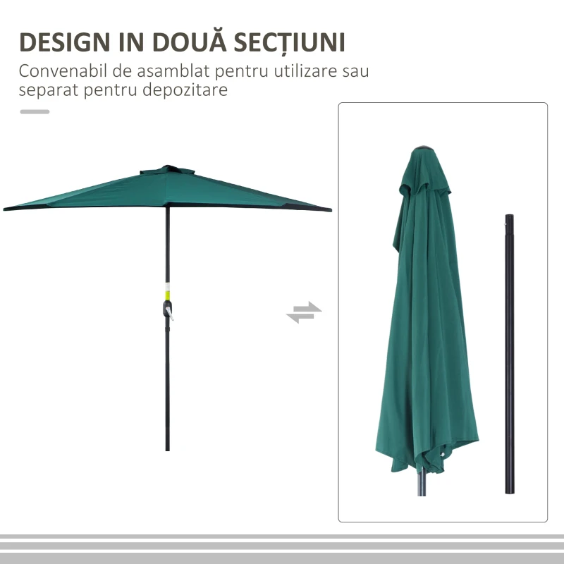 Outsunny Umbrela Semicirculara Impermeabila Protectie UV Verde 269 x 138 x 236cm