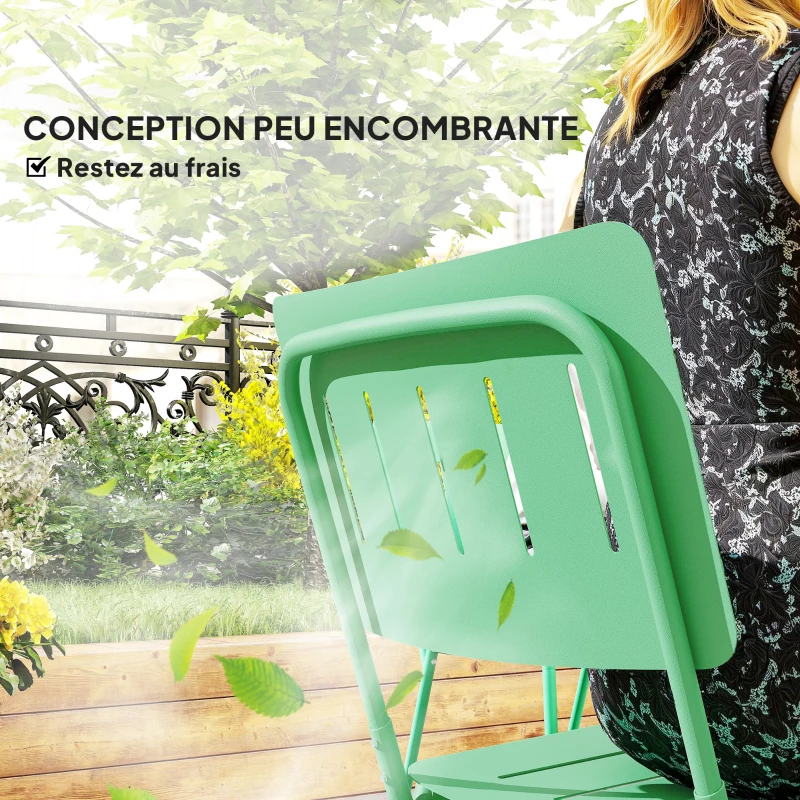 Outsunny Table de jardin extérieure avec 6 chaises, plateau à lattes 150 cm, structure en acier anti-rouille, vert