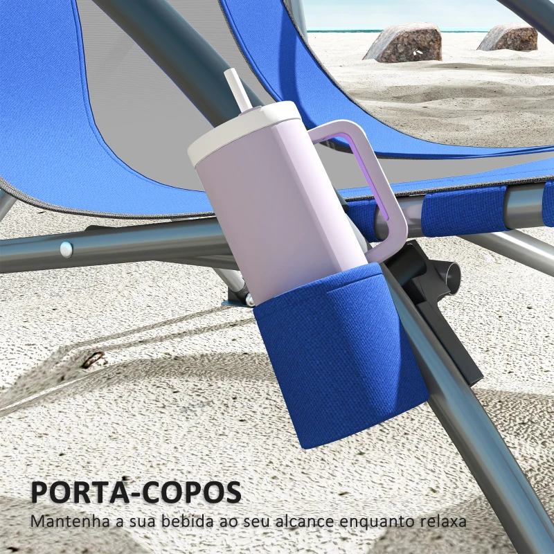 Outsunny Conjunto de 2 Cadeiras de Praia Dobráveis Cadeiras de Campismo Portáteis com Bolsa de Transporte 58x55x62 cm Azul