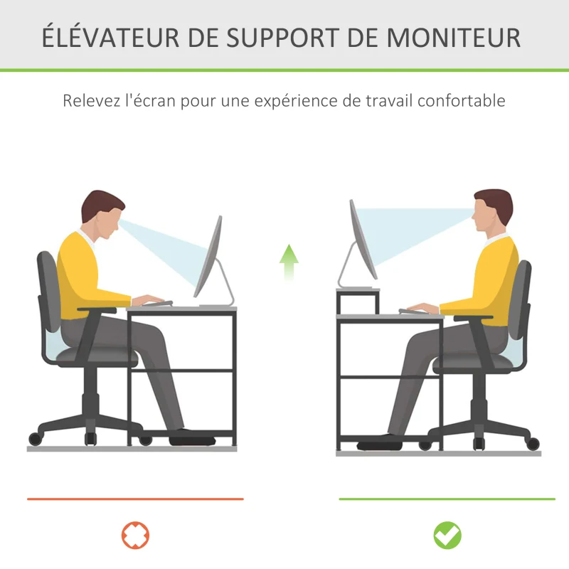 HOMCOM Support d'écran, Ordinateur portable Socle TV Ordinateur de bureau Organisateur avec tiroir Bambou