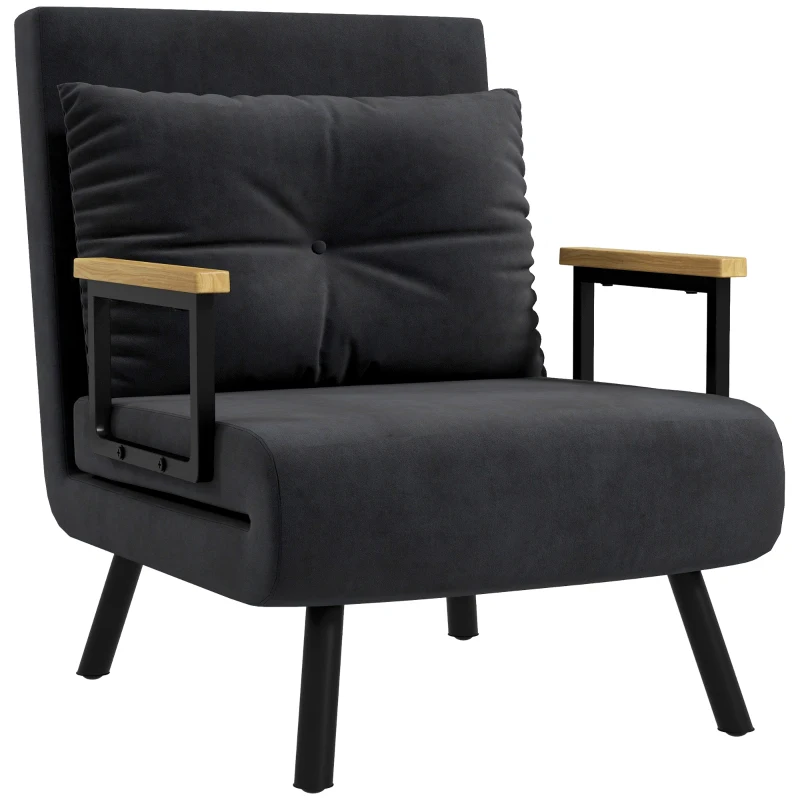 HOMCOM Poltrona Convertível em Cama Poltrona 3 em 1 Convertível em Cama com Encosto Ajustável em 5 Níveis 63x73x81 cm Preto