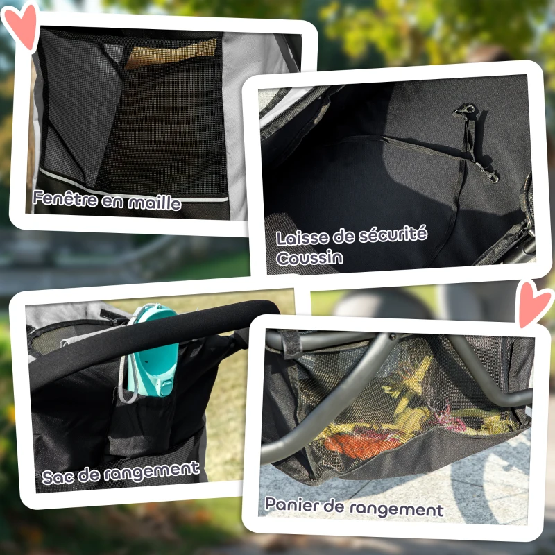 PawHut Poussette pour chien pliable avec panier de rangement, coussin lavable, roues en caoutchouc et auvent réglable, gris