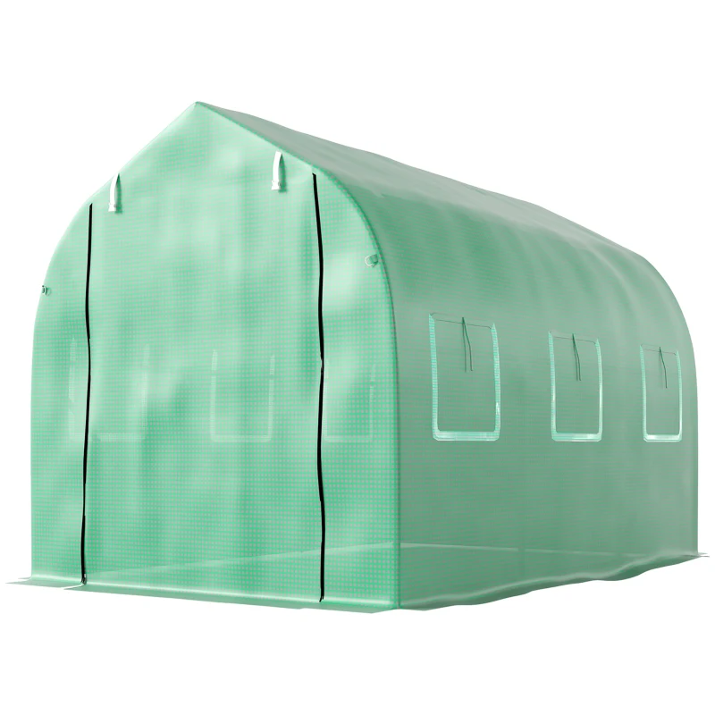Outsunny Estufa tipo Túnel 3x2x2 m Estufa de Exterior com 6 Janelas de Malha e Porta Estufa de Cultivos para Pátio Jardim Verde