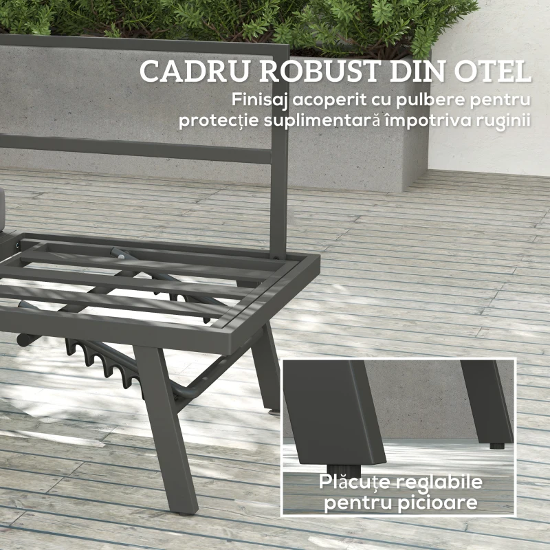 Outsunny Canapea de Grădină 3 în 1 Convertibilă și Reglabilă în 5 Poziții cu Perne, 180x63.5x68 cm, Gri
