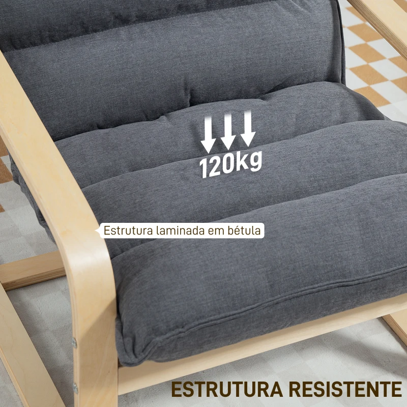 HOMCOM Poltrona de Sala de Estar Moderna com Encosto Alto Apoio para os Braços e Pés de Madeira Estofada em Veludo 67x83x105 cm Cinzento