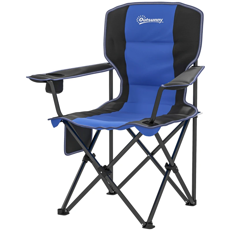 Outsunny Scaun de Camping Pliabil cu Buzunar și Suport pentru Pahar, 94x62x110 cm, Albastru
