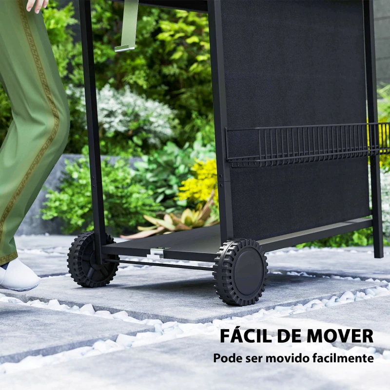 Outsunny Barbecue a Gás com 4+1 Queimadores 12 kW Termómetro Mesa Lateral Grelha Recolhedor de Gordura 2 Rodas  121x54x97 cm Preto