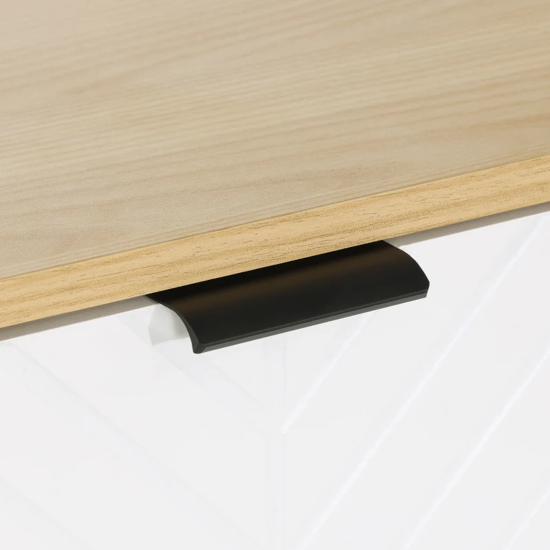 HOMCOM Buffet bas meuble de rangement 2 placards 3 portes motif chevrons étagères réglables 91,5 x 35 x 77,4 cm bois naturel