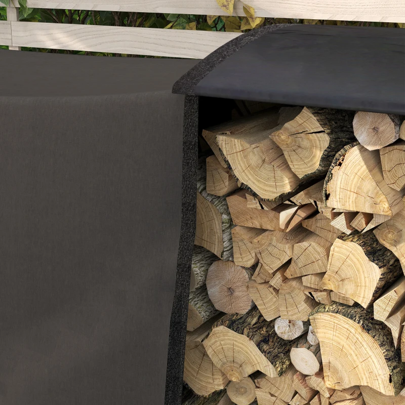 Outsunny Feuerholzgestell, 0,67 m³, mit Tragetasche & Abdeckung, Metallrahmen, bis 200 kg, 240 x 36 x 99 cm, Schwarz