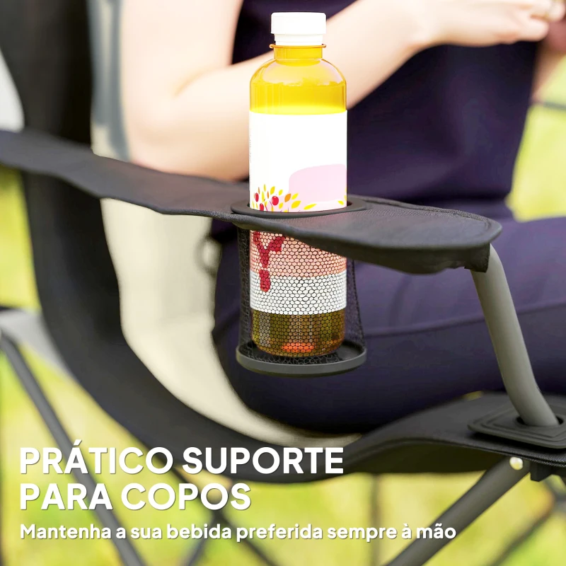 Outsunny Conjunto de 2 Cadeiras Reclináveis de Campismo Portáteis com Porta-Copos e Bolsas de Transporte 59x82x109 cm  Bege e Preto
