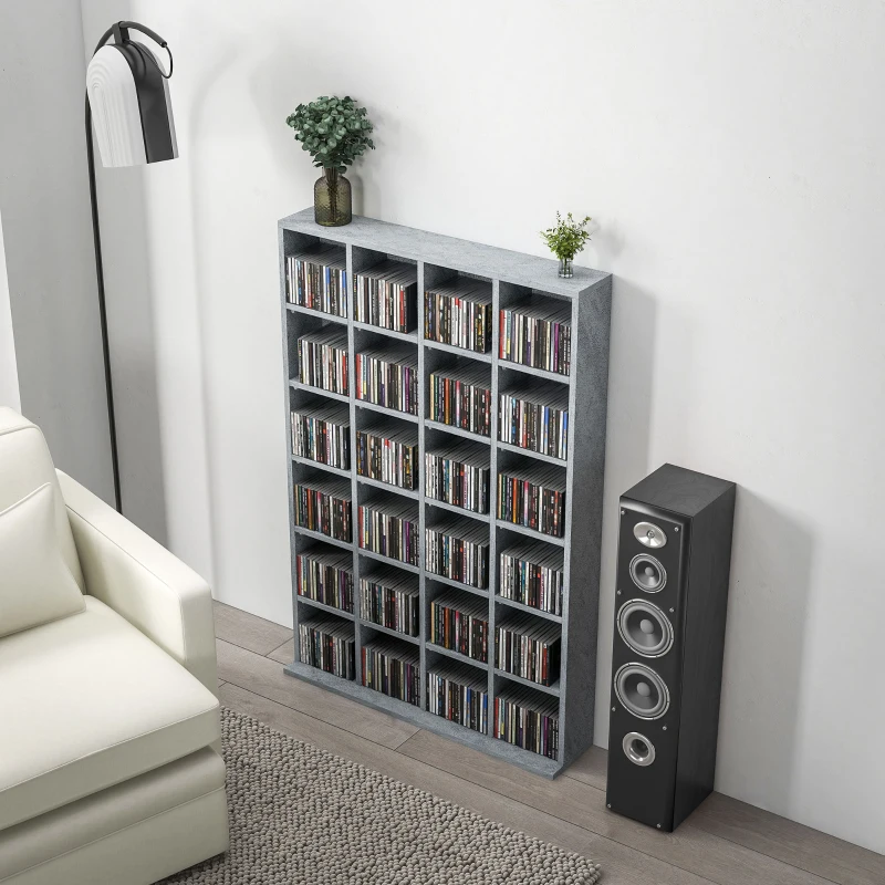 HOMCOM Meuble de rangement multimédia 456 CD/ 336 DVD - bibliothèque en bois avec étagères réglables, 89 x 130,5 cm, gris