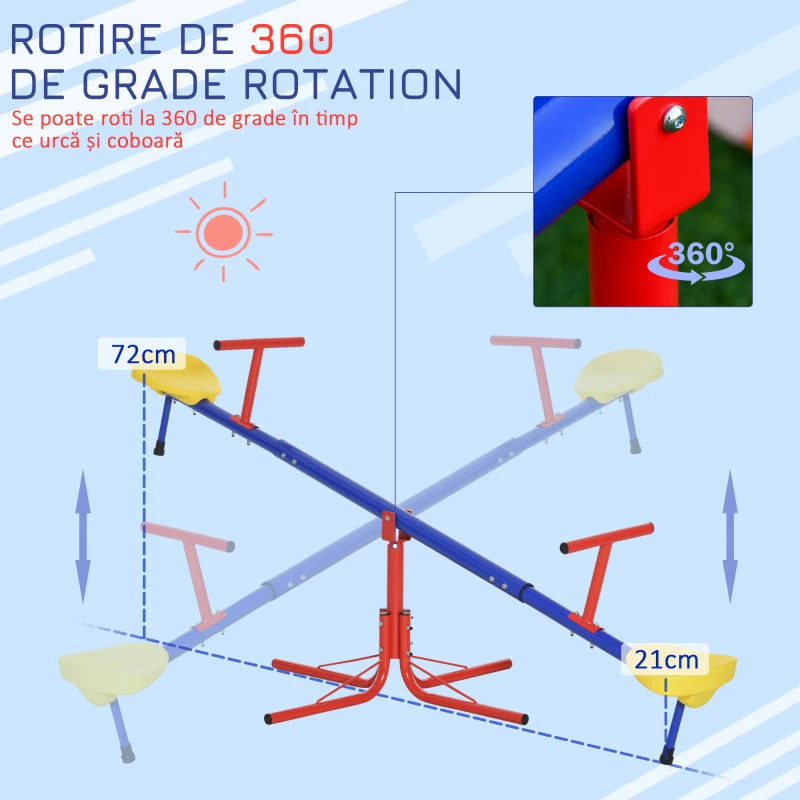 Outsunny Leagan pentru Copii Dublu cu Balans Pivotant la 360° din Metal si PP