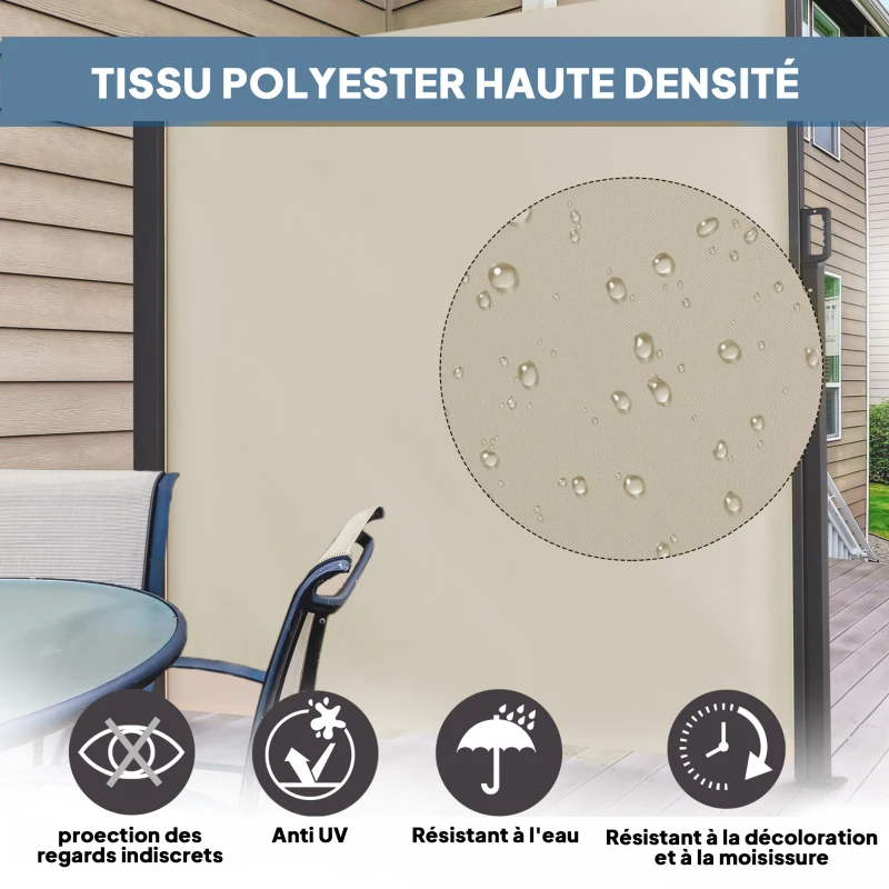 Outsunny Store latéral brise-vue rétractable 350 x 180 cm en aluminium protection solaire pour balcon, jardin, terrasse, beige