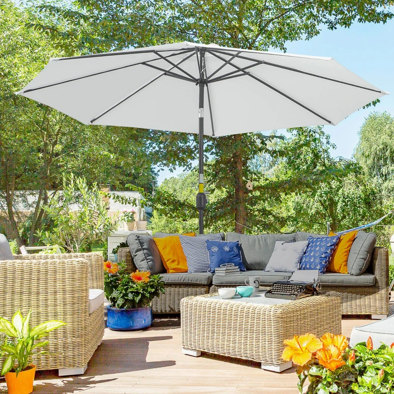 Outsunny Umbrela de Gradina Φ300cm cu Manivela Reglabila din Metal si Poliester, Alb