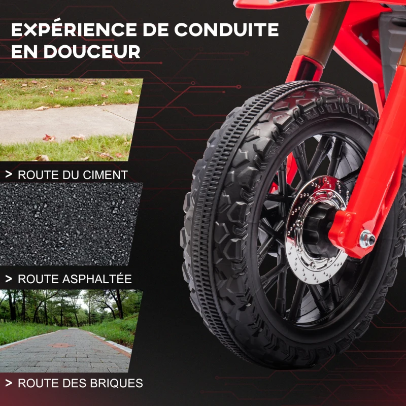 AIYAPLAY Moto cross électrique pour enfants 3-8 ans, batterie 6 V, 2 moteurs, klaxon et roues d'entraînement, charge 30KG, rouge(m-7)