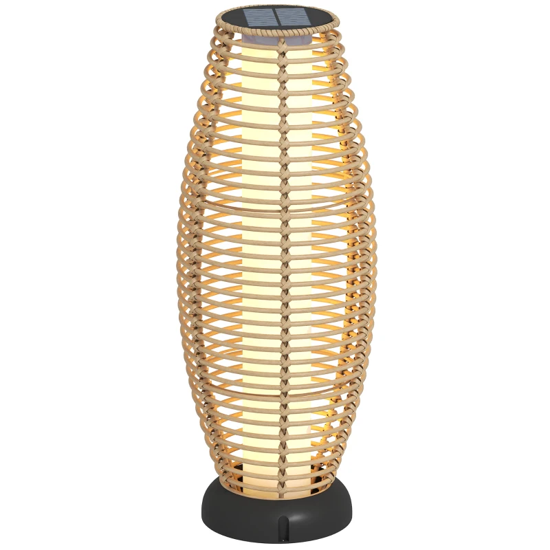 Outsunny Candeeiro de Jardim em Vime Sintético Candeeiro Solar de Exterior com Luzes LED Ligar e Desligar Automático Ø26x72 cm Madeira