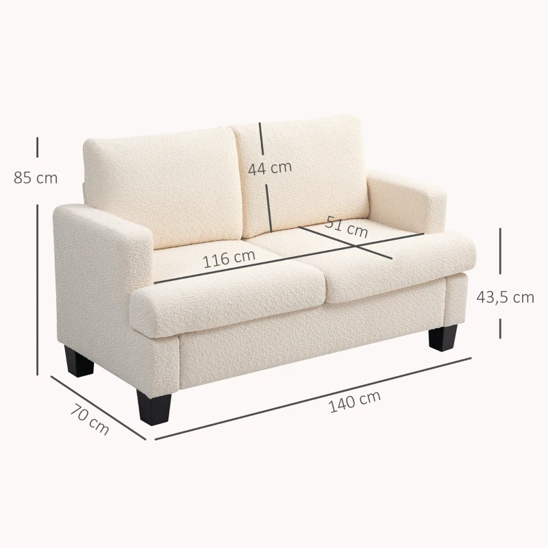 HOMCOM Canapé 2 places 120 cm avec coussins de dossier amovibles, tissu chenille pour salon, chambre, bureau, beige(m-3)